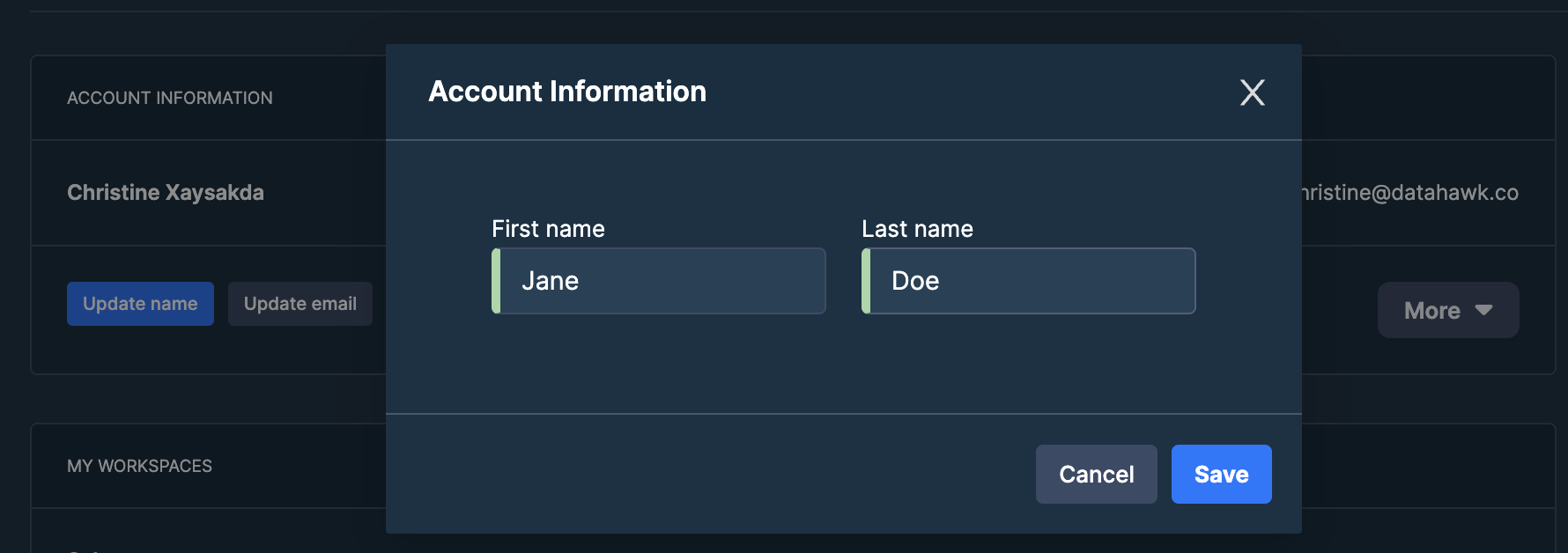 Edit first and last name
