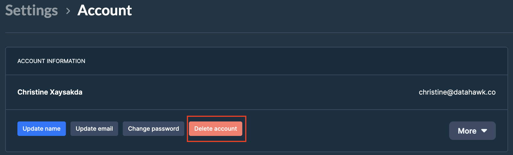 Click Delete Account